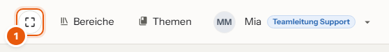 Kopfleiste mit dem Knopf für den Zen-Modus, markiert mit 1